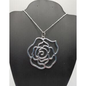 Hand-Assembled Silver Rose Pendant Necklace | 20" Chain | Fashion Jewelry | New